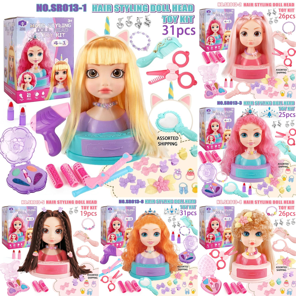 Beauty Makeup Kit For Kids - Hair Styling Doll Head Makeup Toy