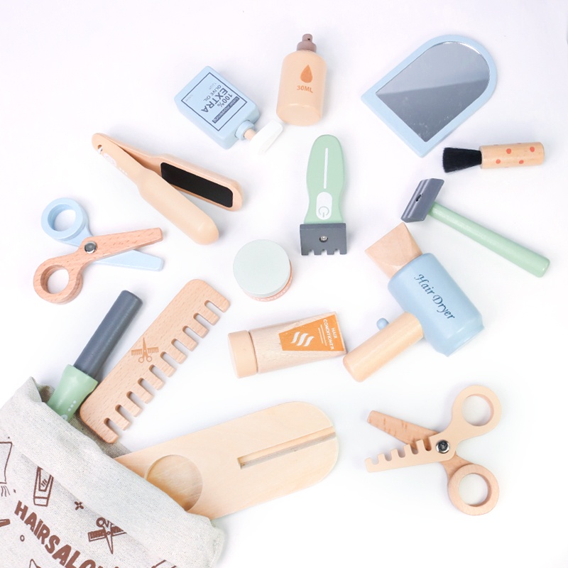 Beauty Makeup Kit For Kids - Wooden Pretend Hairdressing Makeup Tool Set